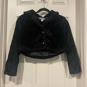 Black Faux Fur Crop Top Coat Small